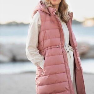 Seraphine Dixie Women's Pink Puffer Vest, Cuddle-Compatible Maternity Coat